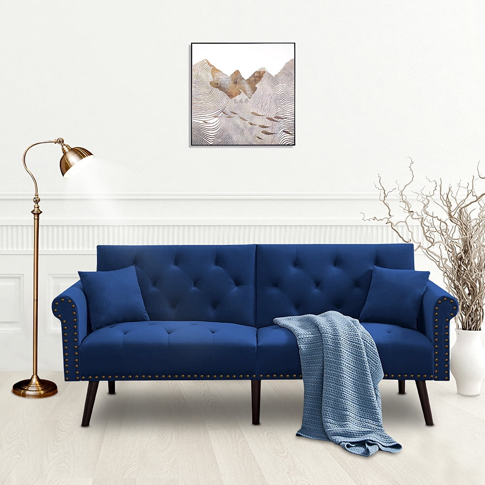 Modern Futon Sofa Bed, Convertible Folding Velvet Sofa Bed with Rubber ...