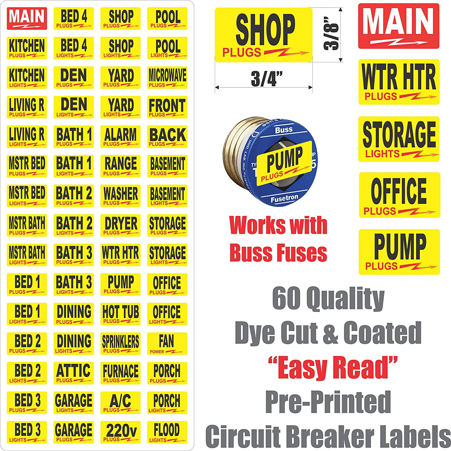 Easy Read Breaker Box Decals Tough Vinyl Labels For Circuit Breakers Great For Home Owners Apartment Complexes And Electricians Place Stickers Directly On The Breaker Switch Makes Identifying The Walmart Com
