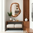thumbnail image 4 of LuxenHome Natural Wood Finish Asymmetrical MDF Frame Wall Mirror, 31.5” H  x  22.6” W, 4 of 11