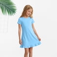 thumbnail image 5 of CPNG Girls Soft Knit Dress Round Neck Short Sleeve A Line Ruffled Dress Summer Casual Dress Homewear Dress Sleepwear Dress(Light Blue,13-14 Years), 5 of 9