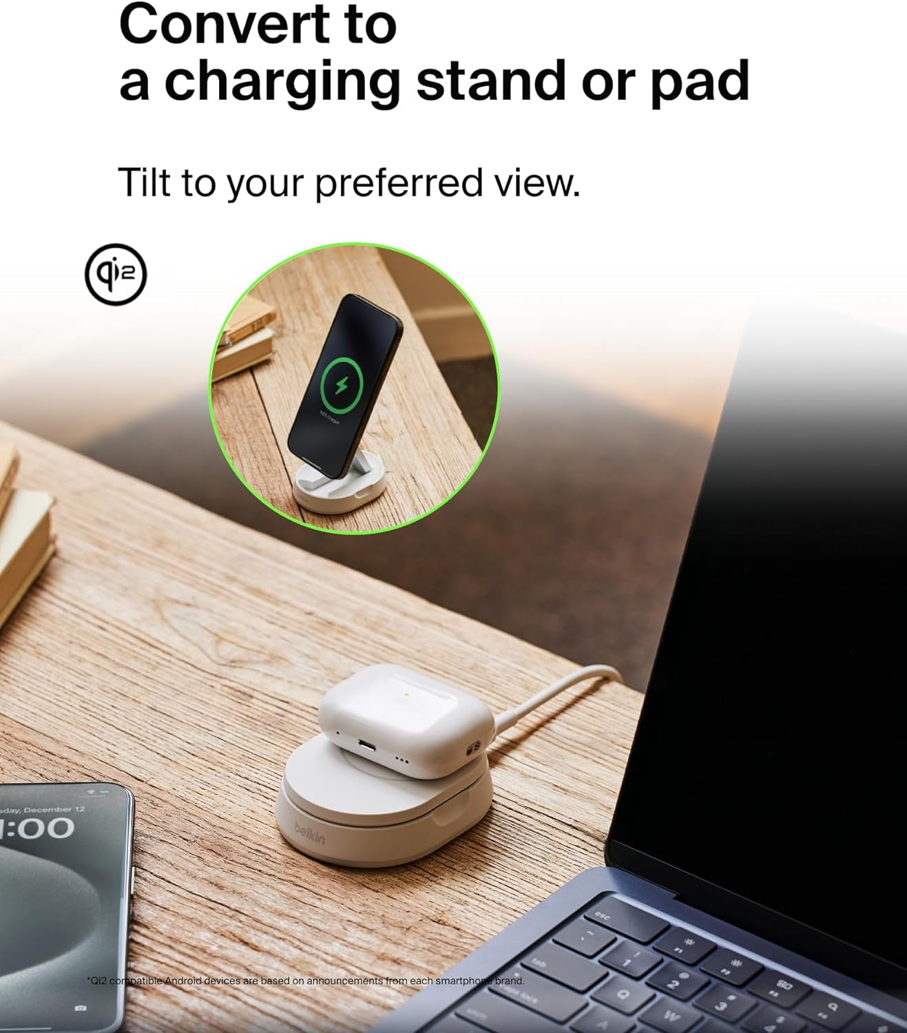Belkin BoostCharge Pro 15W Convertible Magnetic Charging Stand, MagSafe-Compatible Fast Qi2 Charger for Apple iPhone 16, 16 Plus, 16 Pro, 16 Pro Max, 16e 15, 14 & 13, Apple Airpods Pro - White