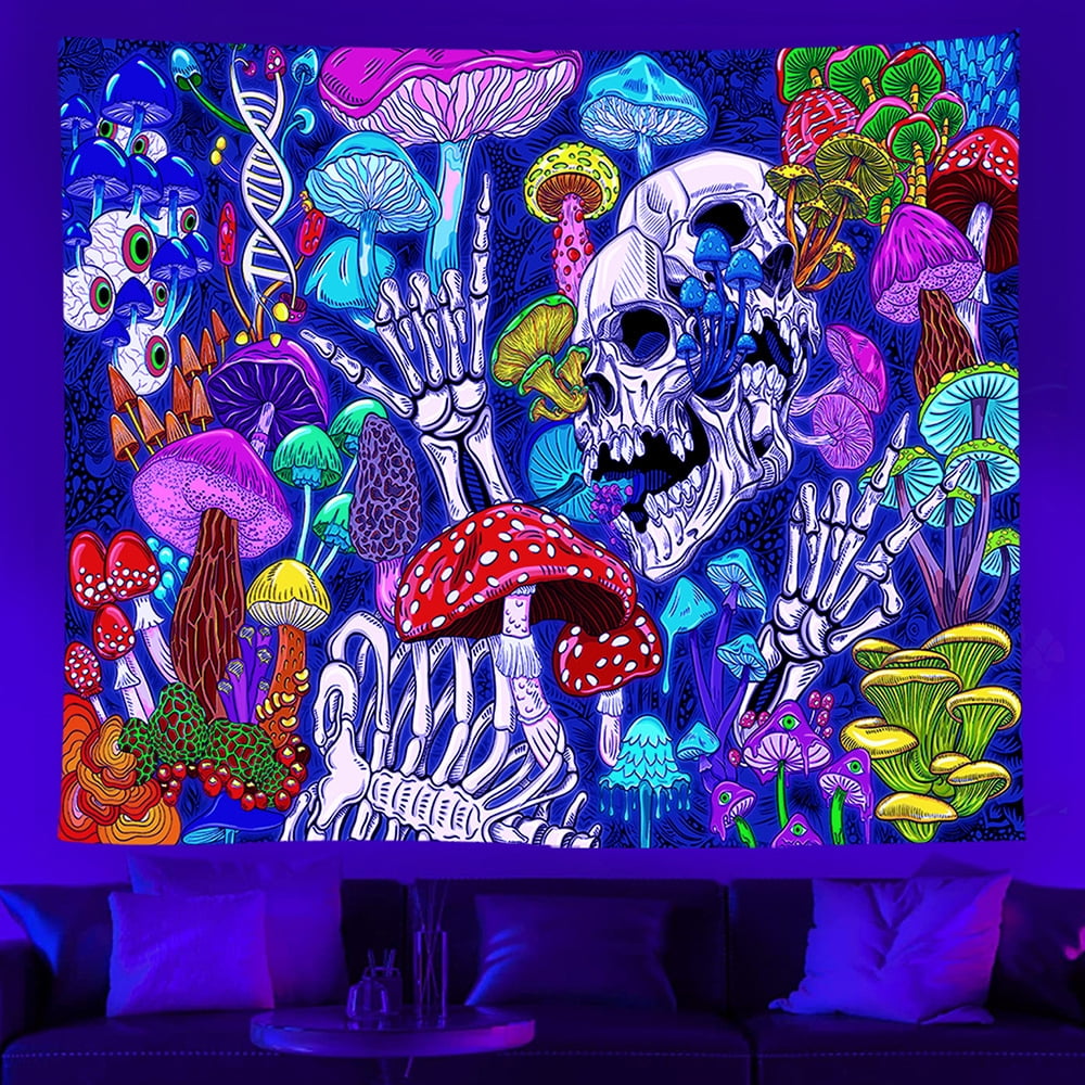 Colisha Blacklight Wall Hanging Trippy Tapestry Bohemian Hippie Bedspread Psychedelic Mushroom Decor Colorful ld007 150 150cm 59 x59 Walmart