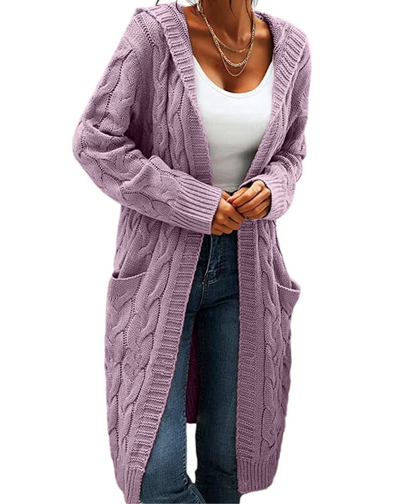 Sherrylily Women Cable Knit Cardigan Open Front Long Pocket Hooded ...