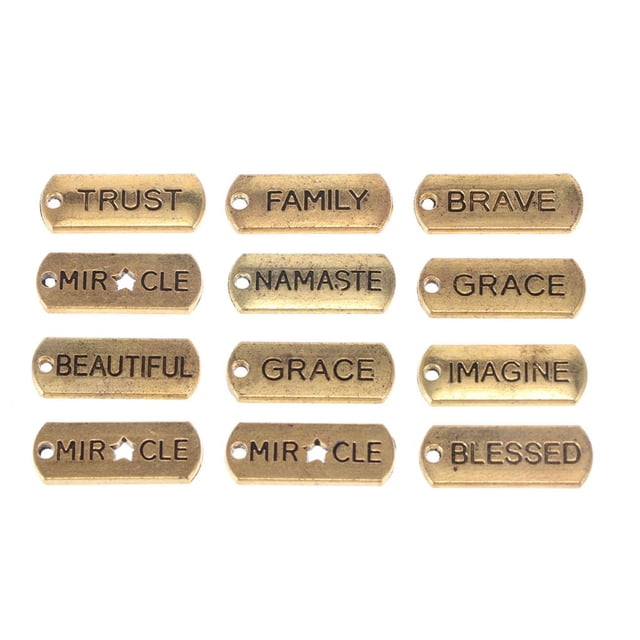 Toystoory 80 piezas de dijes de palabras colgantes grabados inspiradores palabras en inglés adorno colgante de aleación a prueba de herrumbre componente Artesanía Oro Toystoory HA026966-01