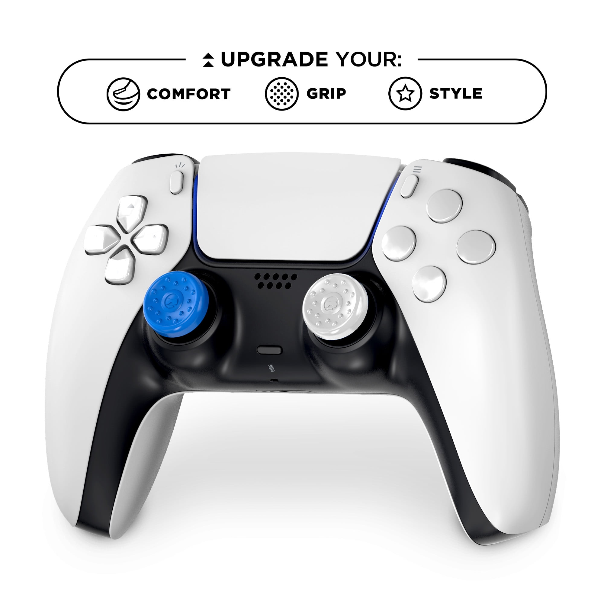 KontrolFreek No-Slip Thumb Grips for PlayStation 5 (PS5) and PlayStation 4 (PS4) Controller | 8 Pack | Blue. Light Blue, White and Black