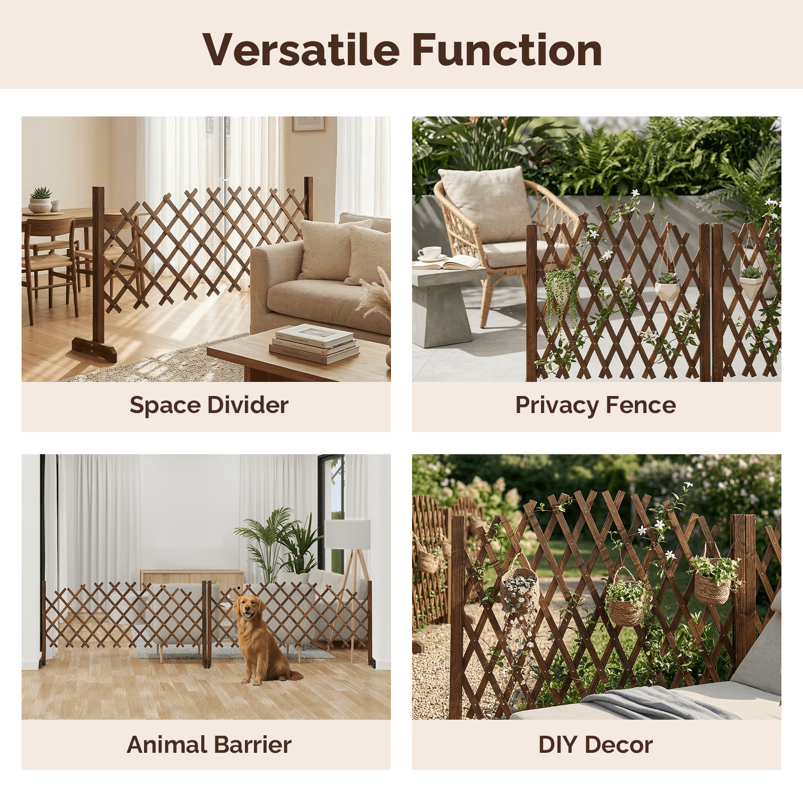 Expandable Wooden Garden Trellis 13" to 81" Wide 36" High Decorative Diamond Pattern Fence Panel for Climbing Plants Garden Yard Privacy Screen Pet Barrier