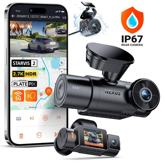 Vantrue N4 (S-RC09) 3 Channel WiFi Dash Cam, STARVIS 2, PlatePix™, 2.7K 1440P 1440P Front Inside Rear, HDR,IR Night Vision,GPS,24H Parking Mode