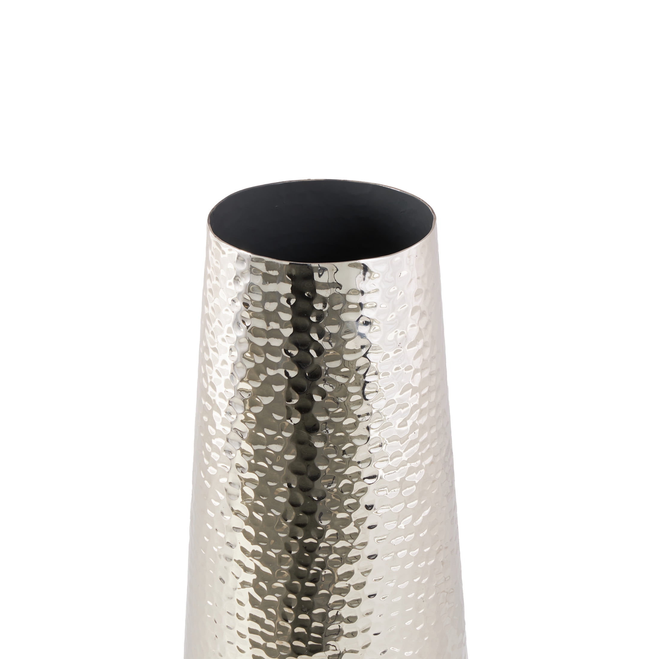 DecMode 25" Tall Hammered Silver Aluminum Metal Vase