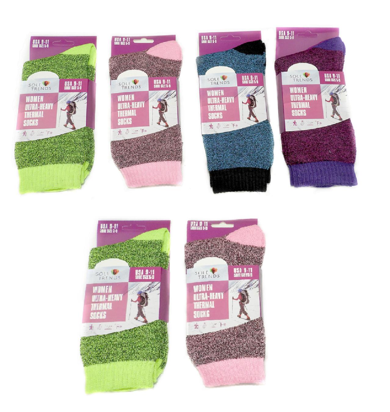 Dependable Industries 6 Pair Women's Ladies Warm Thermal Socks with Heat Trap Technology Poly-Cotton Size 9-11