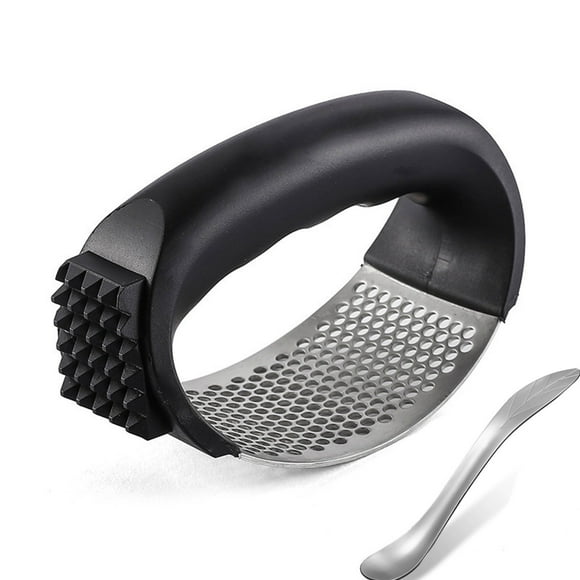 SIYTUAU Stainless Steel Garlic Presser Rocker Garlic Mincer Crusher With Peeler And Cleaning Brush Black Kitchen Garlic Press Solid Stainless Steel Garlic Presser Black