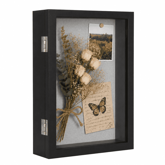 KAIWIN 8x10 Black Shadow Box Frame for Photos and Keepsakes,Home Office Display Case with Real Glass,Soft Linen Backing and Colorful Pins