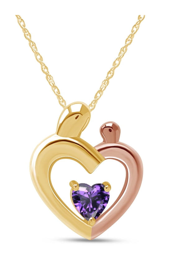 Mother's Day Jewelry Gift Heart Cut Simulated Amethyst Two Tone Mom Pendant Necklace In 14k Yellow Gold Over Sterling Silver