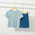 thumbnail image 2 of Gelikeya Toddler Girls Loungewear Set Solid Color Casual Round Neck Short Sleeve Tops and Shorts 2 Pieces Summer Pajamas Outfits(Toddlers, 4-5 Years, Blue), 2 of 5