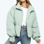 EGNMCR Womens Long Puffer Coat, Long Sleeve Padded Winter Down Coats, Hooded Parka Jacket Fashion Women Solid Stand-up Collar Cardigan Down Jacket Outerwear Padded Coat Women Coat