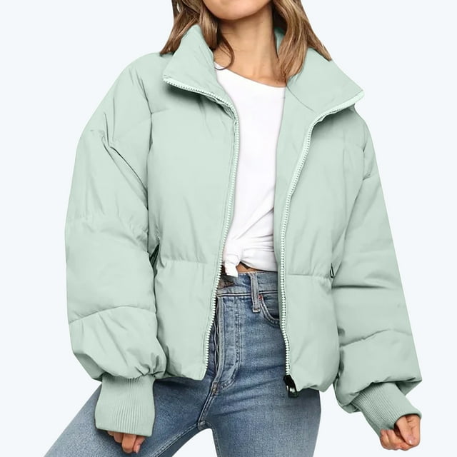 Veste en Duvet pour Femmes en PVC, Cardigan Uni à Col Montant, Manteau Rembourré d'Extérieur