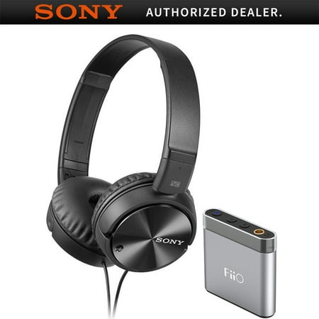 Sony Noise Cancelling Headphones Extended Battery Life (MDRZX110NC) with FiiO A1 Portable Headphone Amplifier (Best Portable Headphone Amplifier)