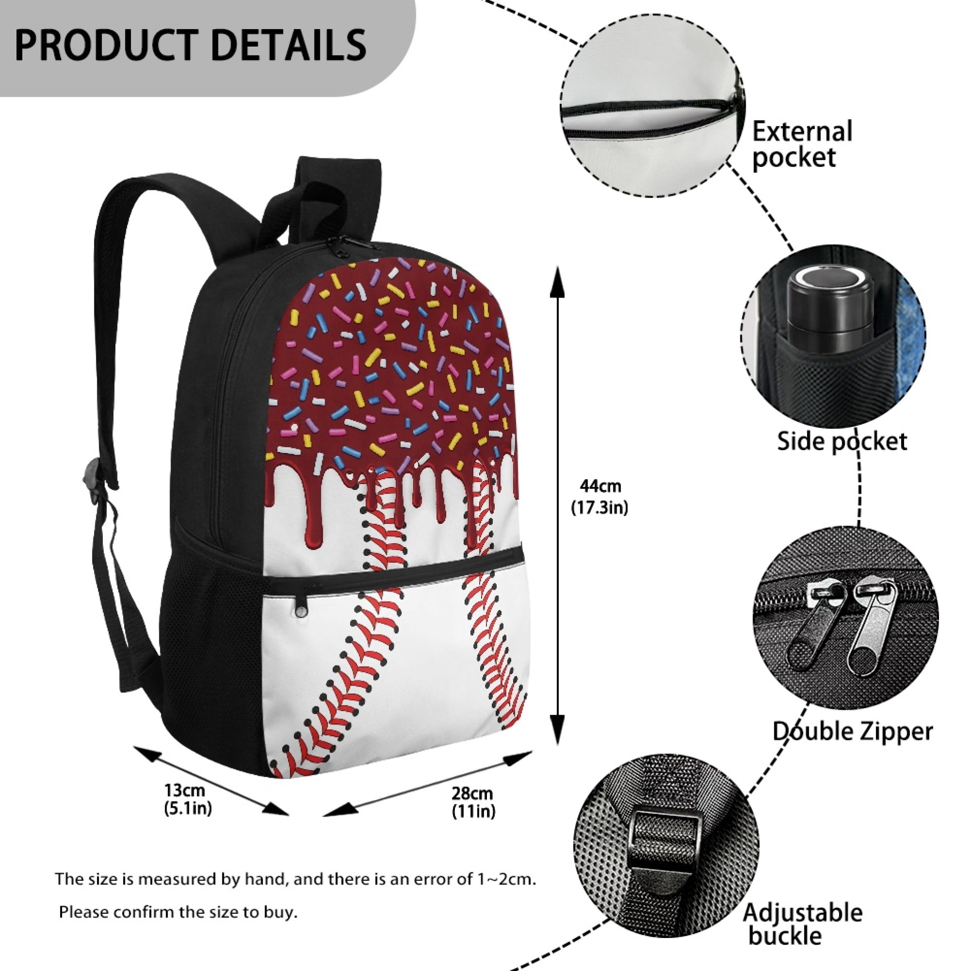 Uourmeti Baseball Pattern Smooth Zippers Student Bookbag for School Vacation, Independent Compartment Large Storage Backpack Personalized School Backpack