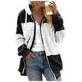 thumbnail image 3 of TQWQT Jackets for Women, Women Hooded Fuzzy Fleece Coat Color Block Patchwork Zip Up Warm Jacket Outwear with Pockets White L, 3 of 6