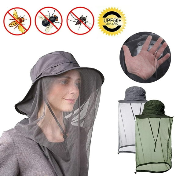 ASTRAEA Mosquito Head Net Hat for Men Women, Wide Brim Sun Hats with Hidden Mesh Mask, UV Protection for Travel Camping Fishing, Gray