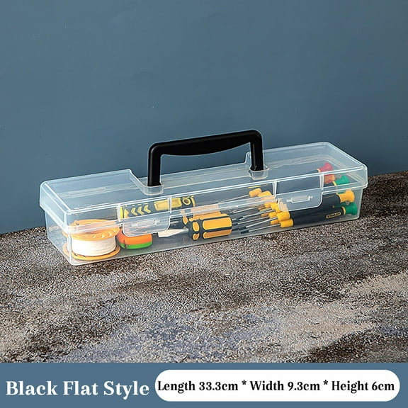 HCBY Transparent Long Tool Box, Portable Plastic Storage Case with Snap Lid for Screws & Hardware Accessories, Easy View Household DIY Organizer, Sealed against Dust(Clear C,S 13.11x3.66x2.36 inch)
