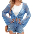 thumbnail image 2 of Women Summer Boho Tops Sheer Crochet Coverup Beach Bathing Swimsuit Cover Ups Shrugs Crop Swimwear Outfits, 2 of 5