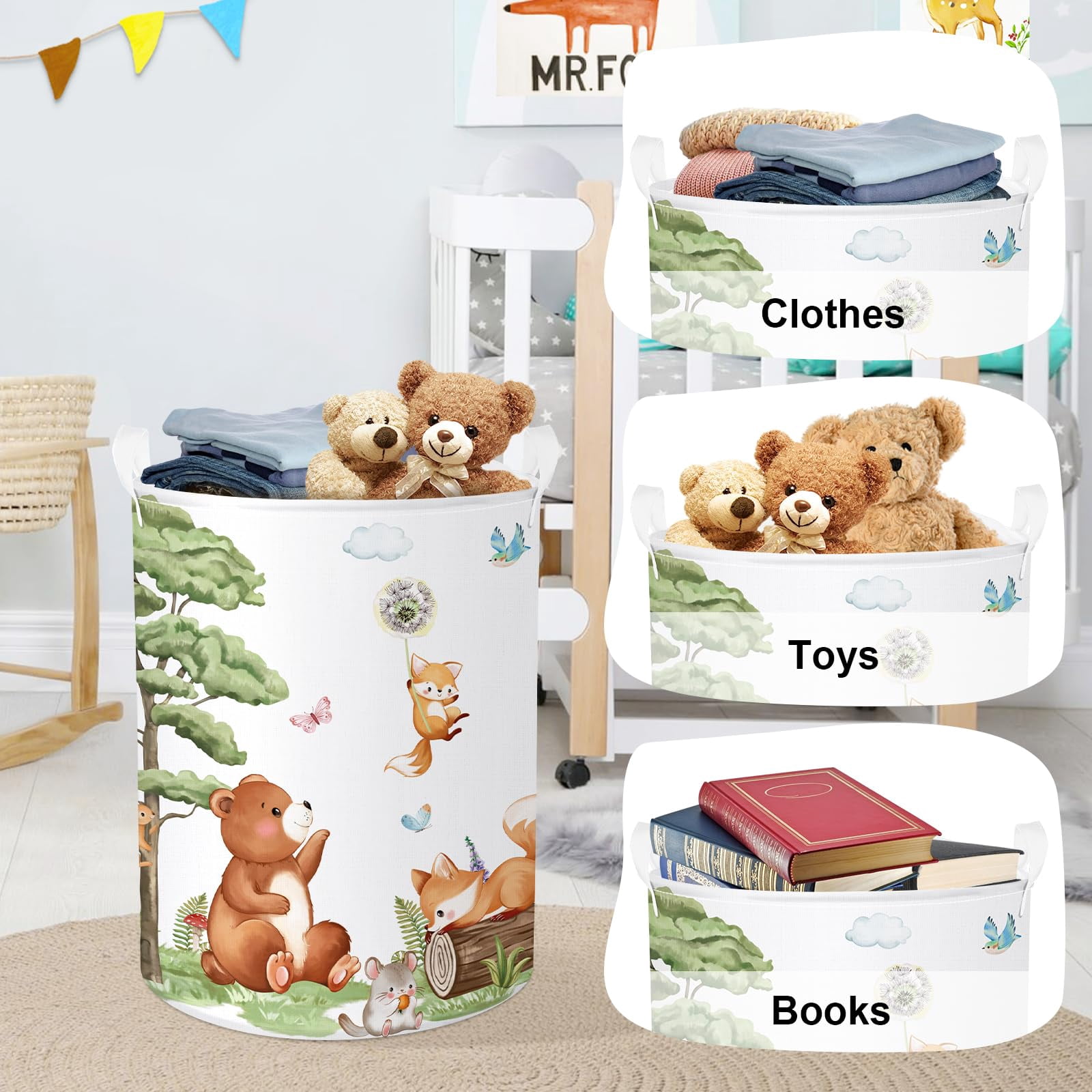 HUUMONSS Forest Animals Baby Laundry Hamper Collapsible Clothes Kids Storage Basket Bear Fox Large Boys Girls Gift Toy Box Bin for Nursery, Deer, 36L