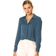 thumbnail image 1 of Camisa de trabajo de manga larga con blusa elegante con cuello en V de oficina para mujer gris azul M INSPIRE CHIC Camisa, 1 of 6