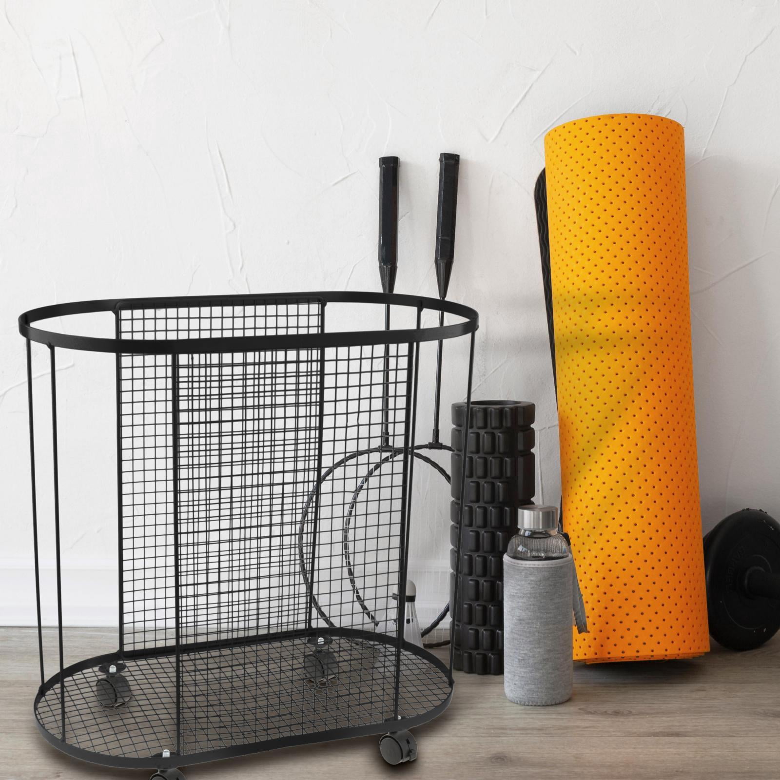 Dualoai Yoga Mat Storage Rack Basket, Workout Equipment Home Gym Storage Rack with Wheels for Dumbbell Kettlebells Resistance Bands Black