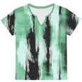 thumbnail image 5 of Uootdi Womens Tops V Neck Abstract Color Block Print Short Sleeve Top Soft Stretchy Blouse Casual Daily Shirt Gift, 5 of 6