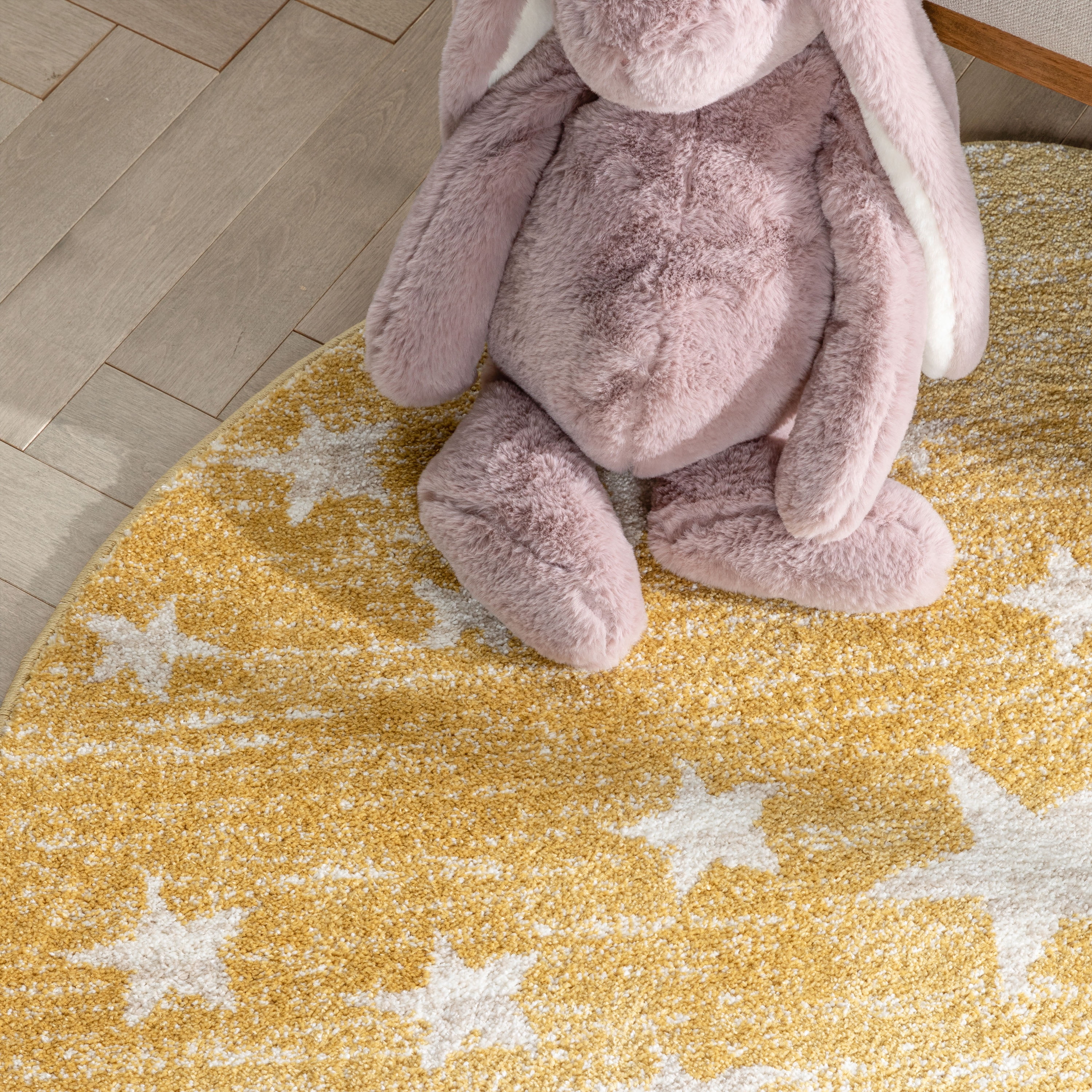 Well Woven Kennedy Stars Modern Abstract Yellow 4' Round Rug