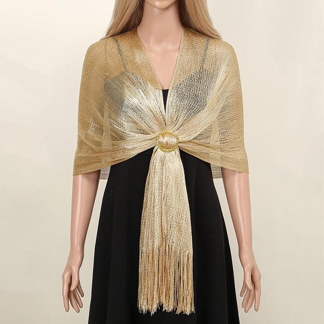 Xiao Hua Chales para vestidos, bufanda para mujer, chal formal para fiesta de noche con hebilla para boda, chal dorado claro