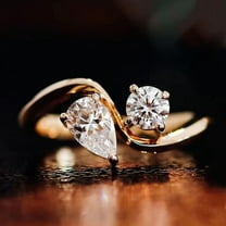 solitaire jewels 1.85CT Pear and Round Toi Et Moi Moissanite Engagement Ring For Women, 14K Yellow Gold