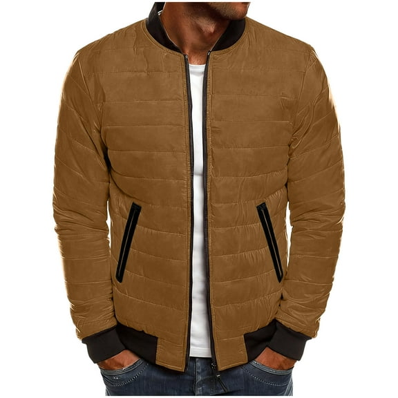 Men's Padded Jackets Winter Warm Comfort Solid Color Coats Thickened Windproof Versatile Zip Outerwear Yellow L