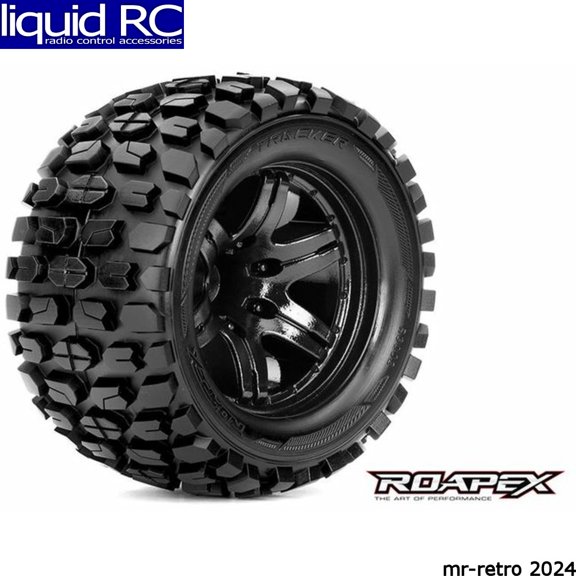 Roapex R/C R3002-B0 Tracker 1:10 Monster Truck Tire Black Wheel with 0 Offest 12mm H