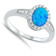 thumbnail image 4 of CHOOSE YOUR COLOR White CZ Oval Blue Simulated Opal Halo Ring .925 Sterling Silver Band Female Size 8, 4 of 4