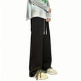 thumbnail image 6 of ohmzyzo Men's Drawstring Sweatpants Elastic Waist Baggy Wide Leg Long Pants Casual Loose Fit Solid Color Trousers with Pocket Black, 6 of 6