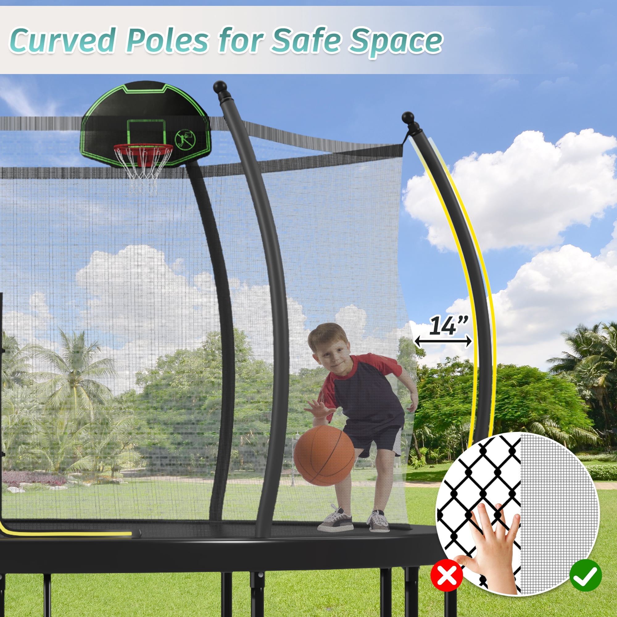 Euroco 16FT Trampoline with Basketball Hoop, Outdoor Trampoline with Enclosure Net for Kids and Adults