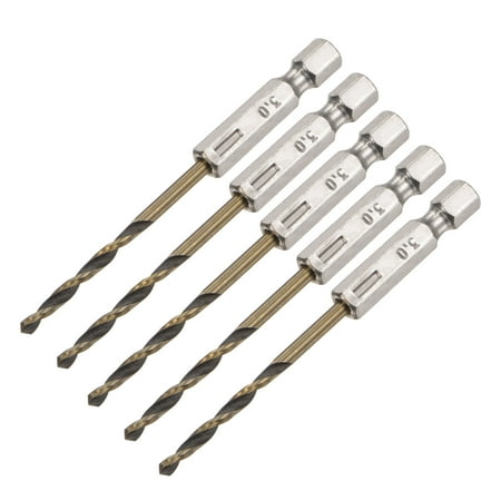 

Uxcell 5 Pack High Speed Steel Twist Drill Bit 3mm Drilling Dia. with 1/4 Inch Hex Shank 80mm Length