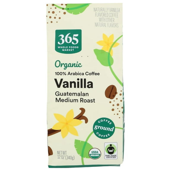 , Organic Vanilla Guatemalan Medium Roast Ground Coffee, 12 Ounce