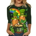 thumbnail image 1 of Birdeem T-Shirt Imprimé de la Saint-Patrick pour Femmes, Blouse à Manches 3/4, Col Rond, Hauts Décontractés, 1 of 4