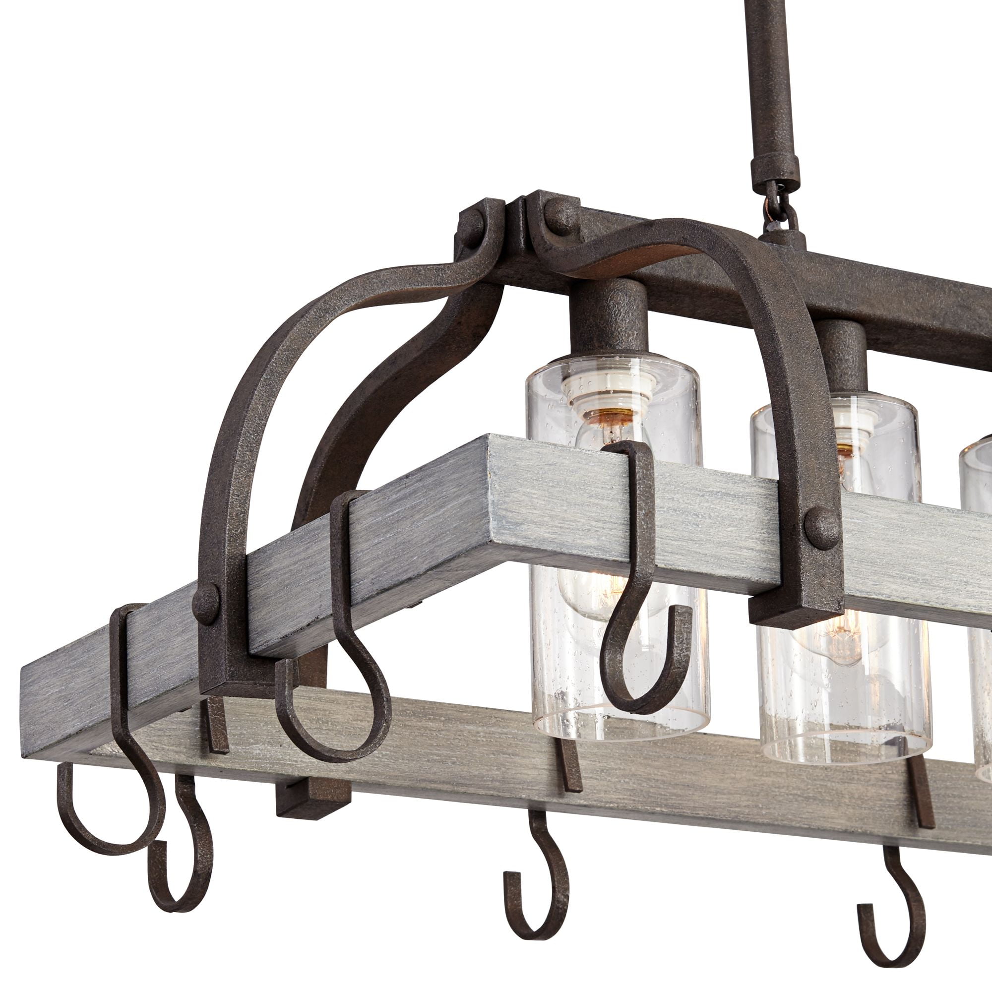 Franklin Iron Works Bronze Gray Wood Finish Pot Rack Pendant Chandelier 36