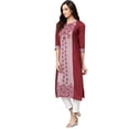 thumbnail image 2 of eloria Floral Printed Kurti With Three-Quarter Sleeves In Round Neck Design, 2 of 5