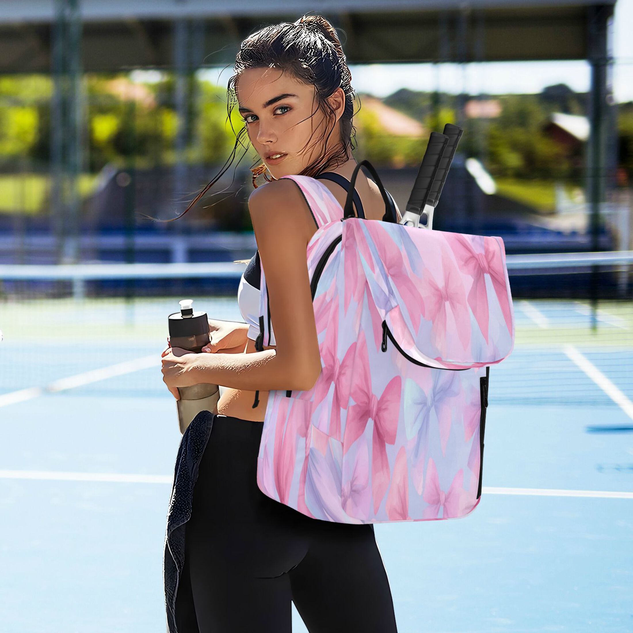 2 Racquet Holder Tennis Backpack Tennis Racket Covers Gym Bags Colorful Bows