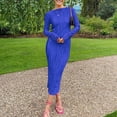 thumbnail image 2 of IROINNID Rollbacks Long Dress for Women Formal Wedding Guest Formal Dress Solid Color Round-Neck Long Sleeve Dress,Blue, 2 of 6
