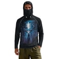 thumbnail image 2 of SEANATIVE Men's Sun Hoodie for Fishing, Long Sleeve Shirt UV Protection Cooling Full Coverage Fishing Pullover Top with Built-in Face Mask, S, Deer Cross Moon Forest Pattern Blue Black, 2 of 7