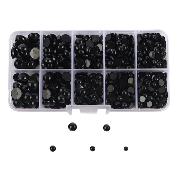 Ojos de seguridad de plástico negro con arandelas de 5 mm, 6 mm, 8 mm, 9 mm, 10 mm y 12 mm para manualidades de muñecas. 750 piezas