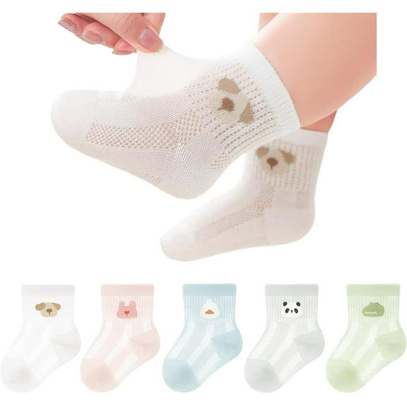 5 Pairs Toddler Baby Girl Boy Infant Kids Socks, Summer Cute Animal Soft Cotton Thin Mesh Socks, 0~5T