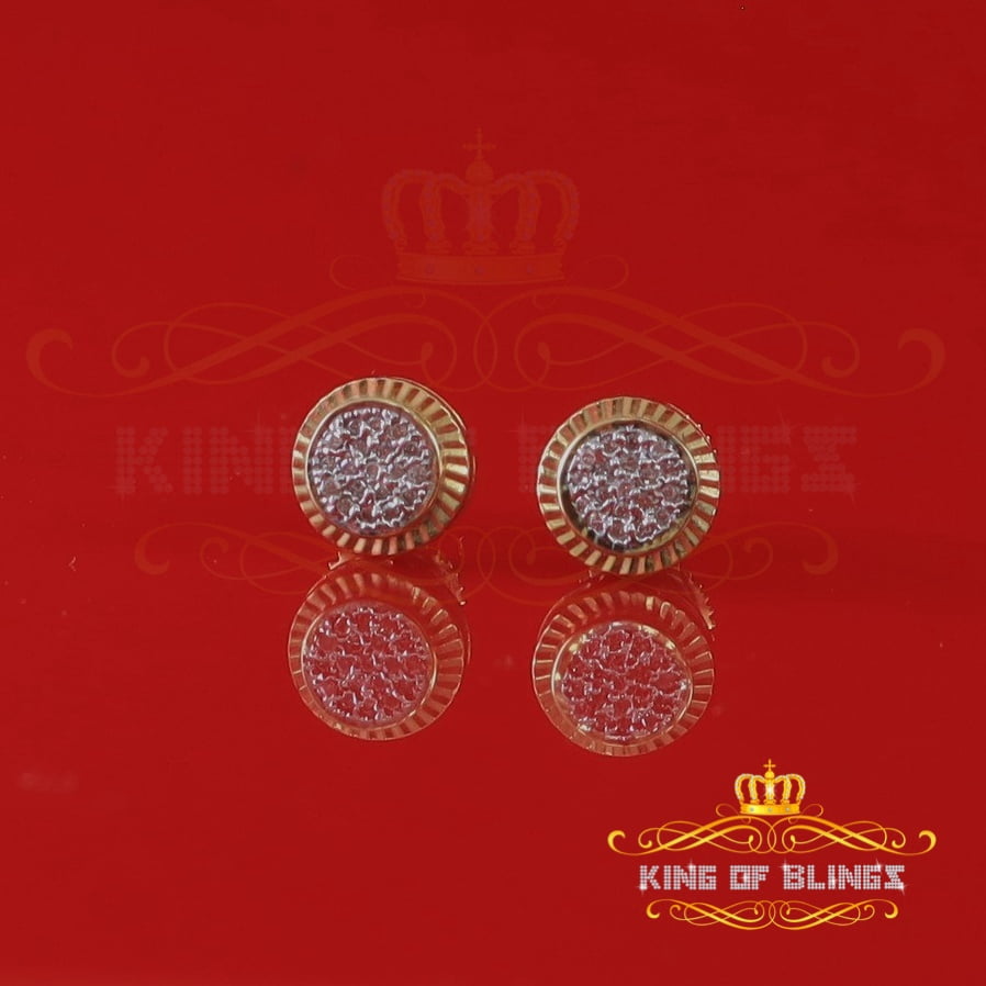 King of Bling's Real 10k Yellow Gold with Real 0.12CT Diamonds Stud Earrings For Women And Men