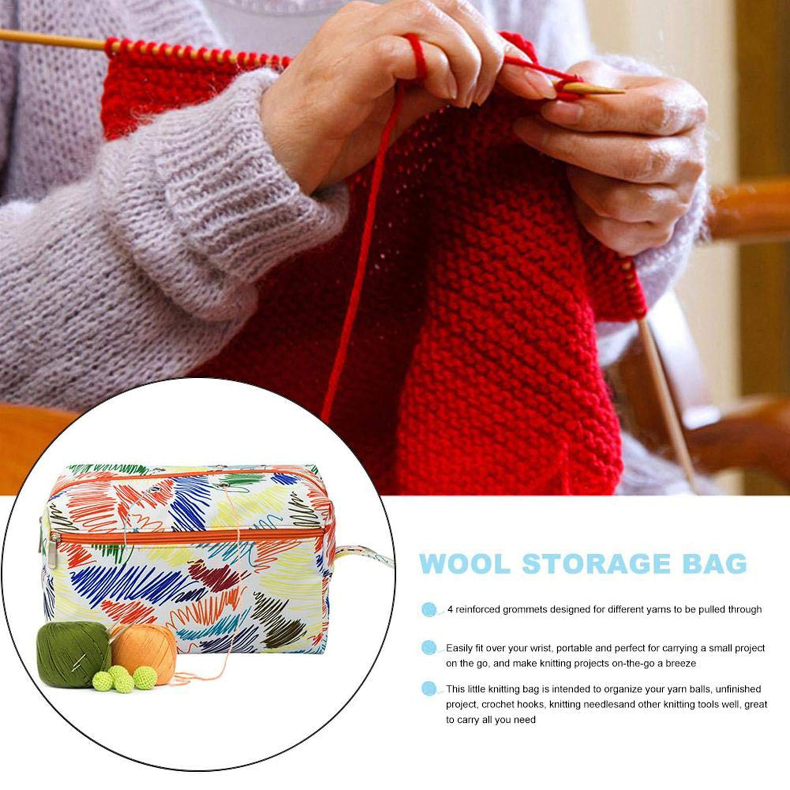 Small Yarn Storage Bag with Hand Strap Organizer Pockets Crochet