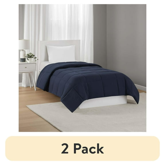 (2 pack) Mainstays Twin/Twin XL Comforter, Down Alternative, All-Season, Navy